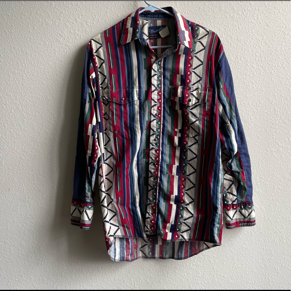 Wrangler Vintage 80s 90s X-Long tails rodeo print pearl snap button shirt